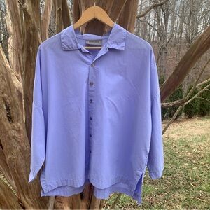 Eleven Stitch Design Cotton Blend Drop Shoulder Button Down Top in Ceil Blue